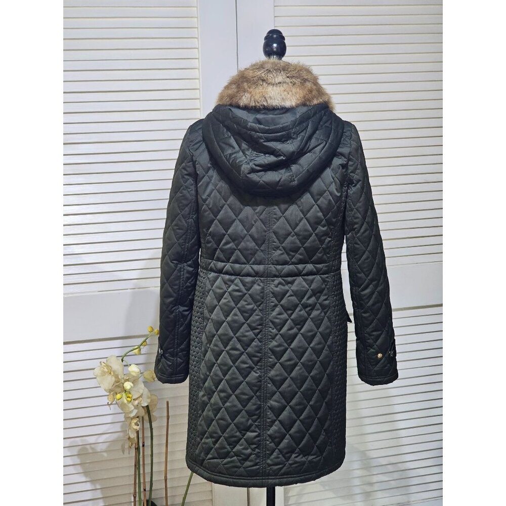 Michael Kors Women's Green Quilted Coat Jacket With Faux Fur Collar M 2755 - Picture 5 of 14